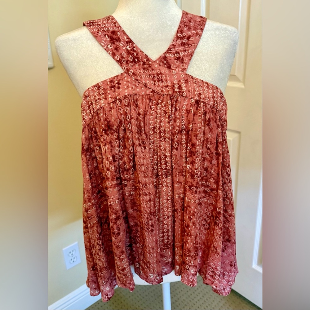NWT - jack by BB Dakota, 100% cotton, Women's Red Patterned Halter Top, Sz Med